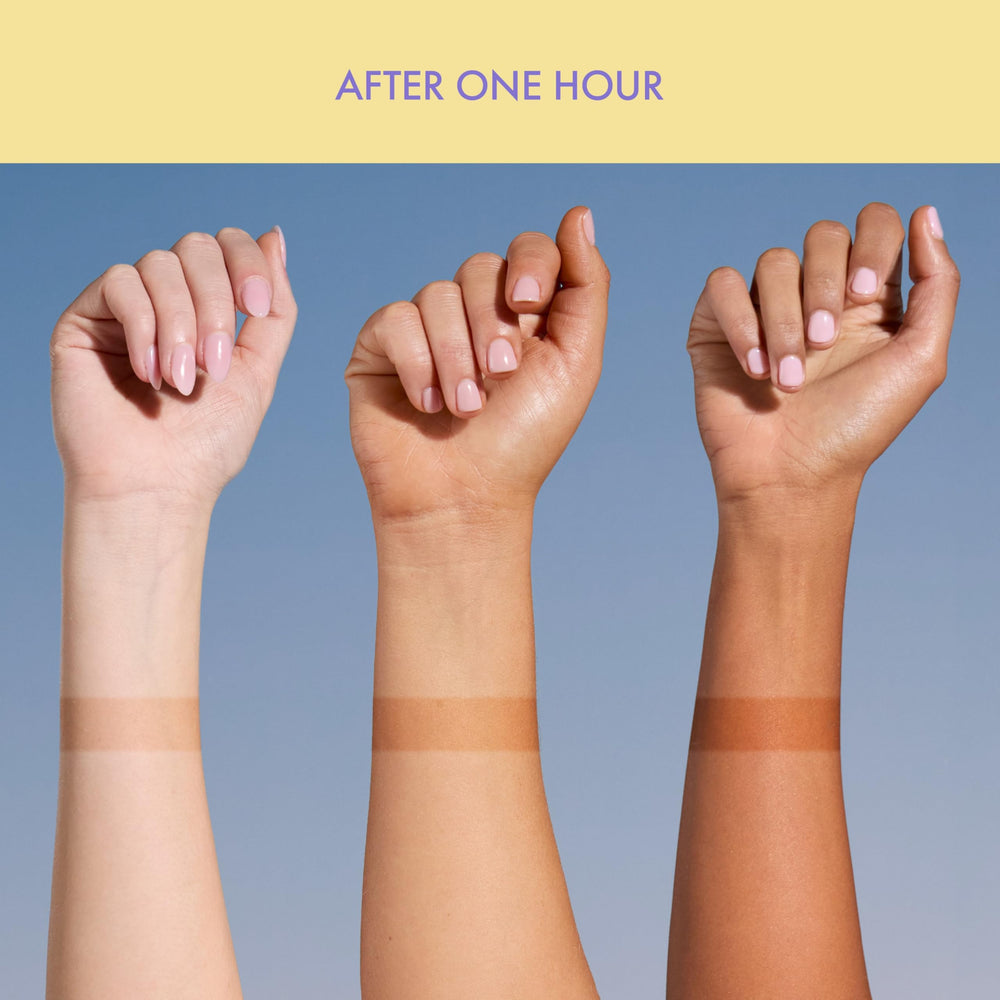Isle of Paradise Express Tinted Self Tan Mousse tinted guide highlights precise color guidance during application.