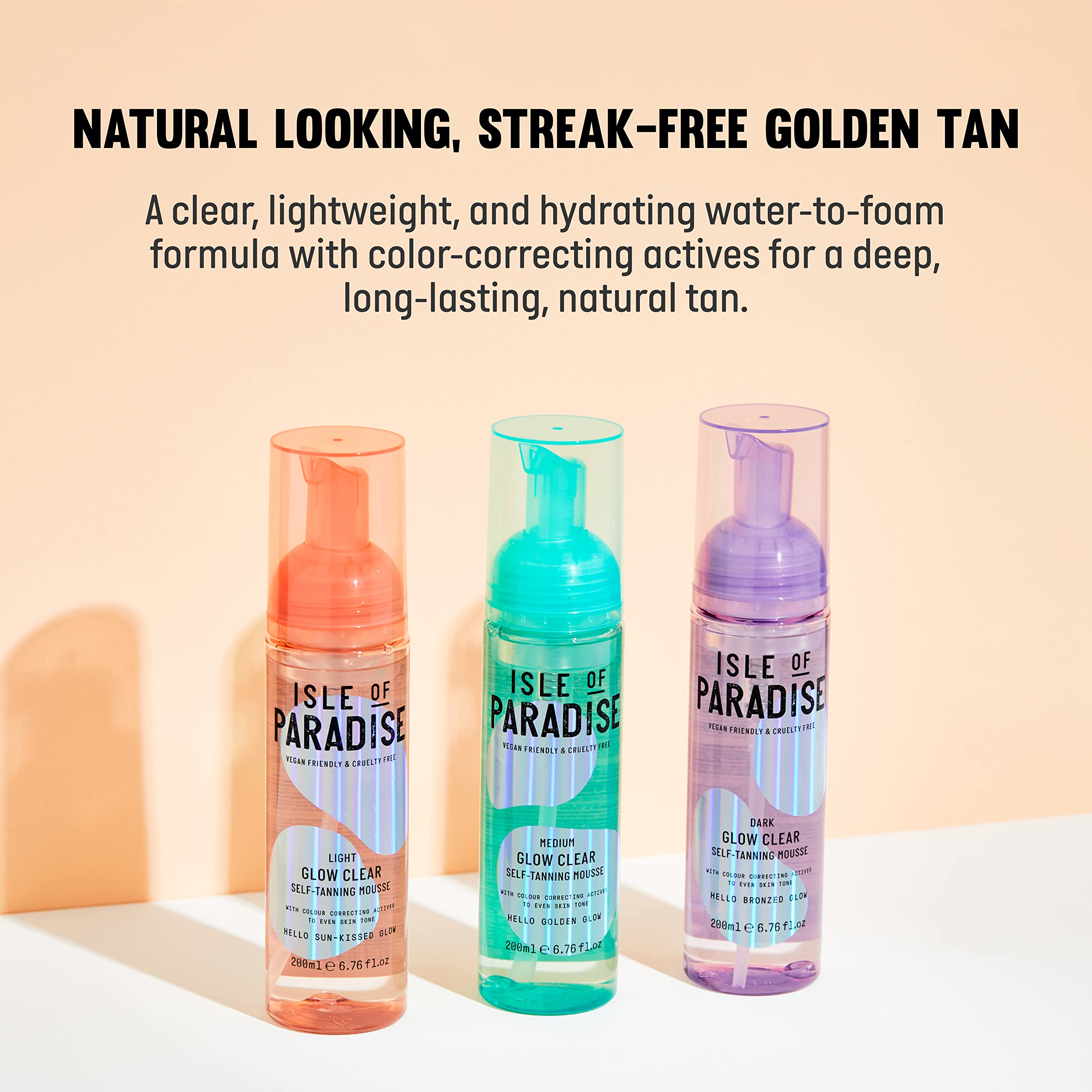 Isle of Paradise Glow Clear Self-Tanning Mousse finish appears transfer-free after drying.