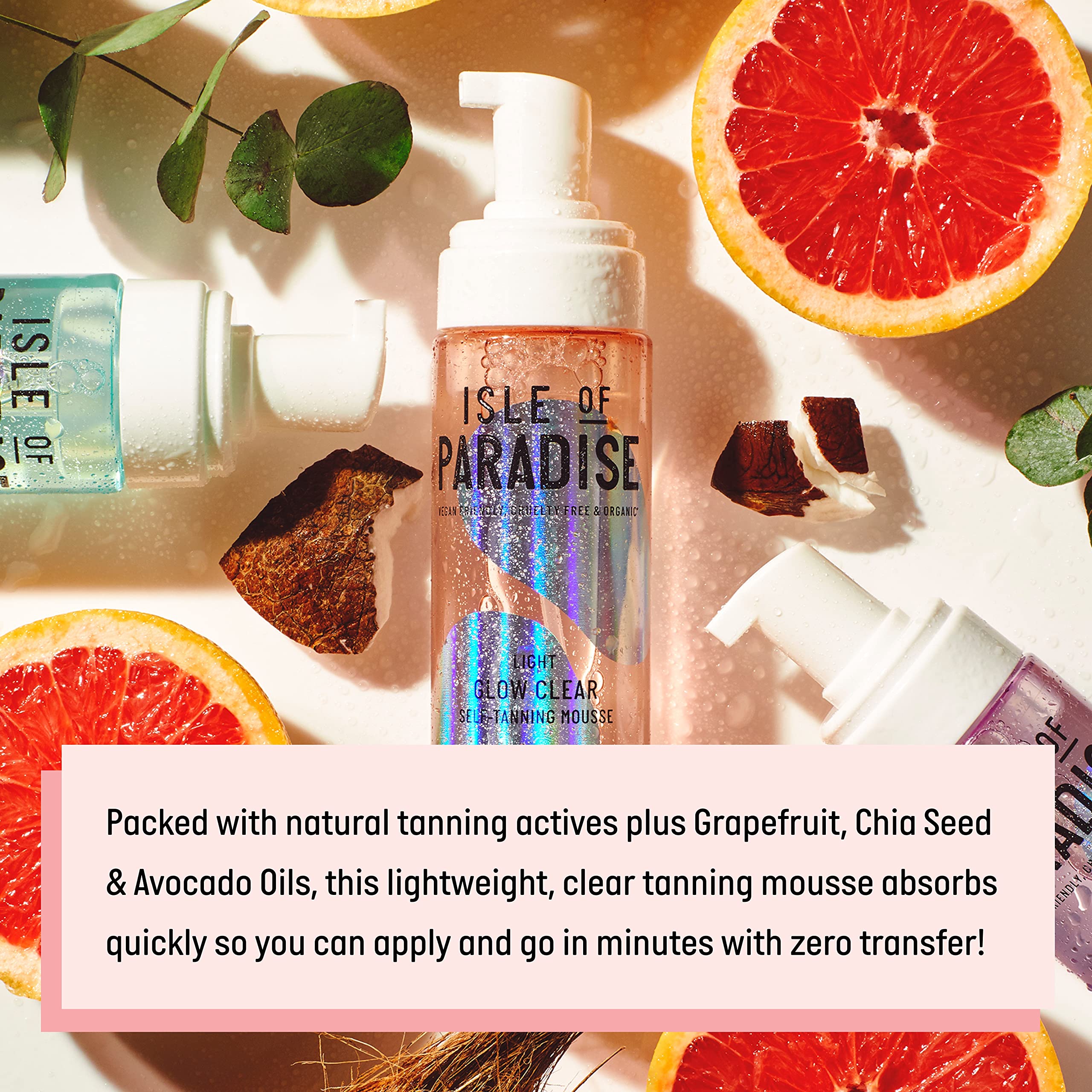 Foamy texture of Isle of Paradise Glow Clear Self-Tanning Mousse during application.