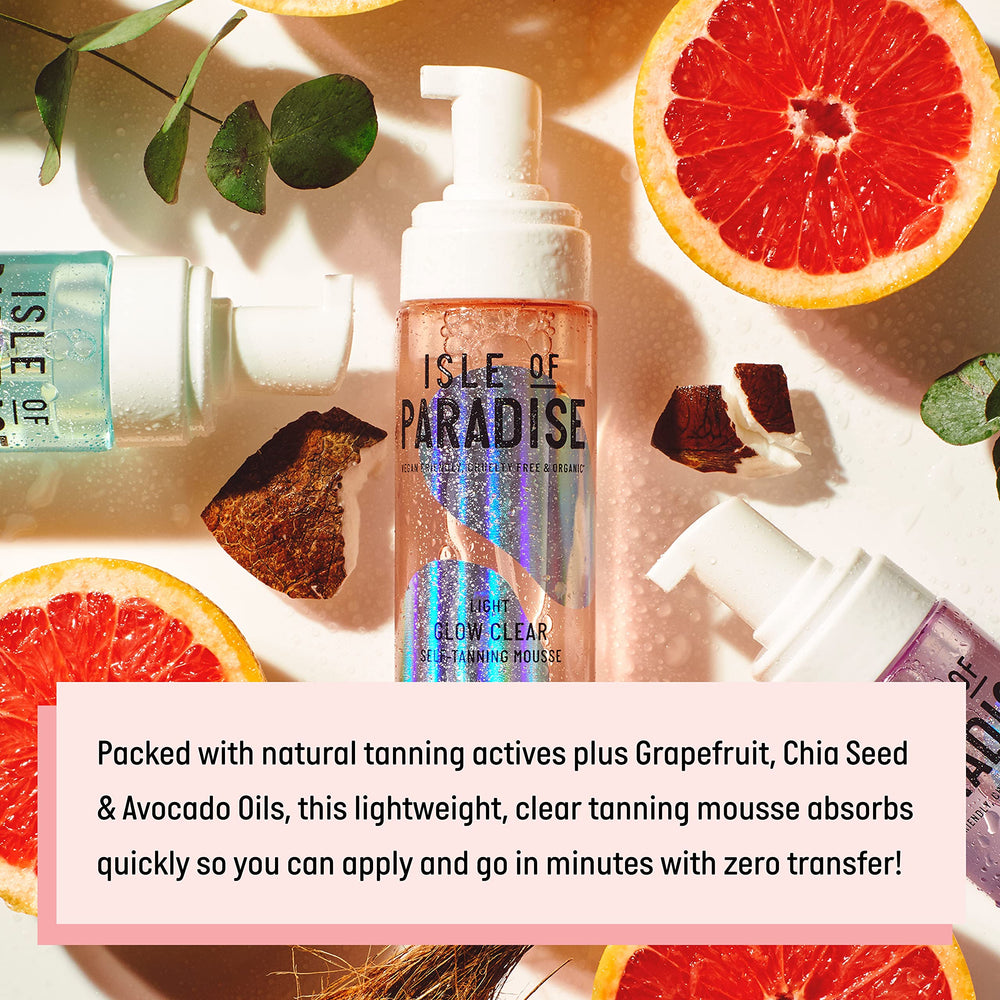 Foamy texture of Isle of Paradise Glow Clear Self-Tanning Mousse during application.