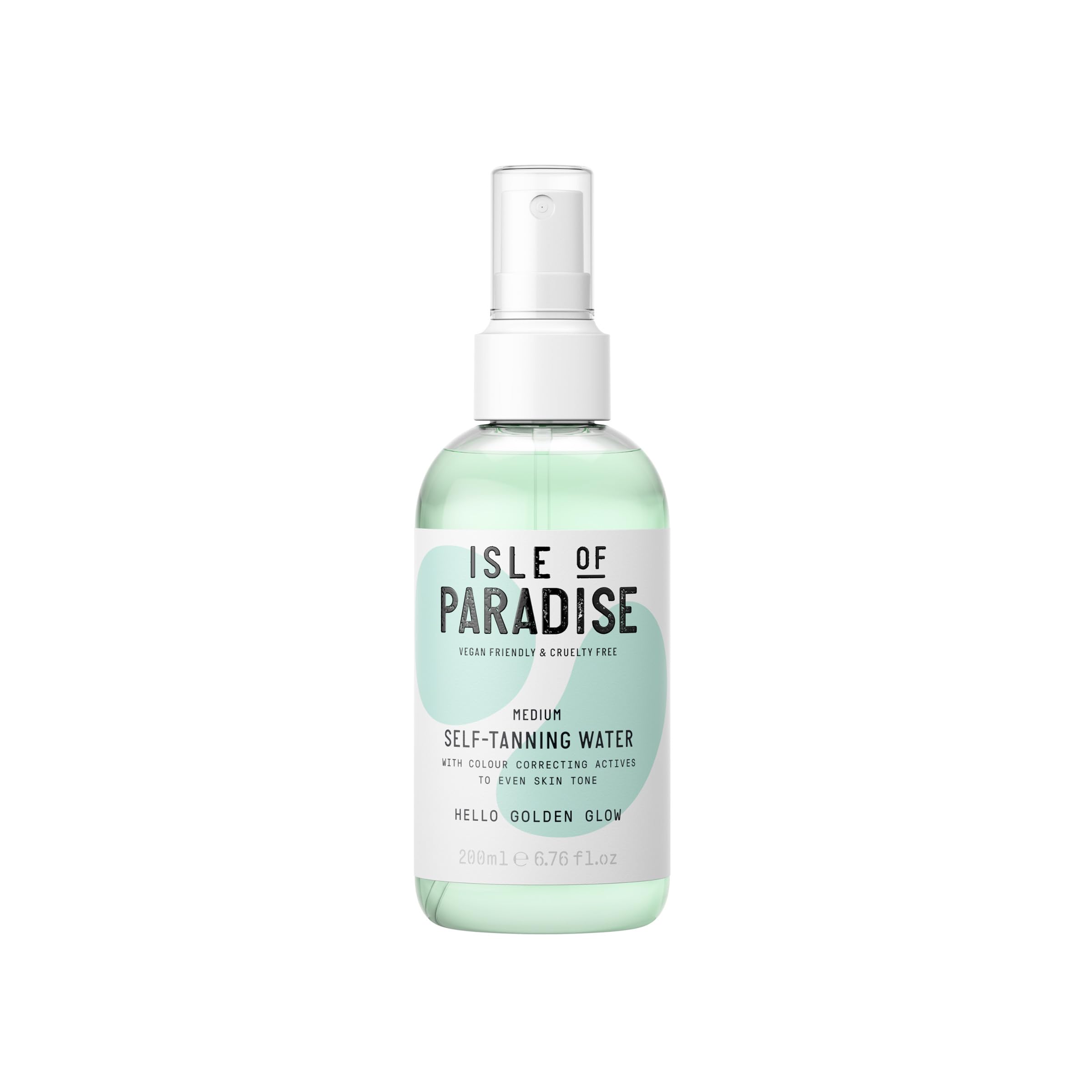 Isle of Paradise self-tanning water bottle packaging for easy at-home glow.