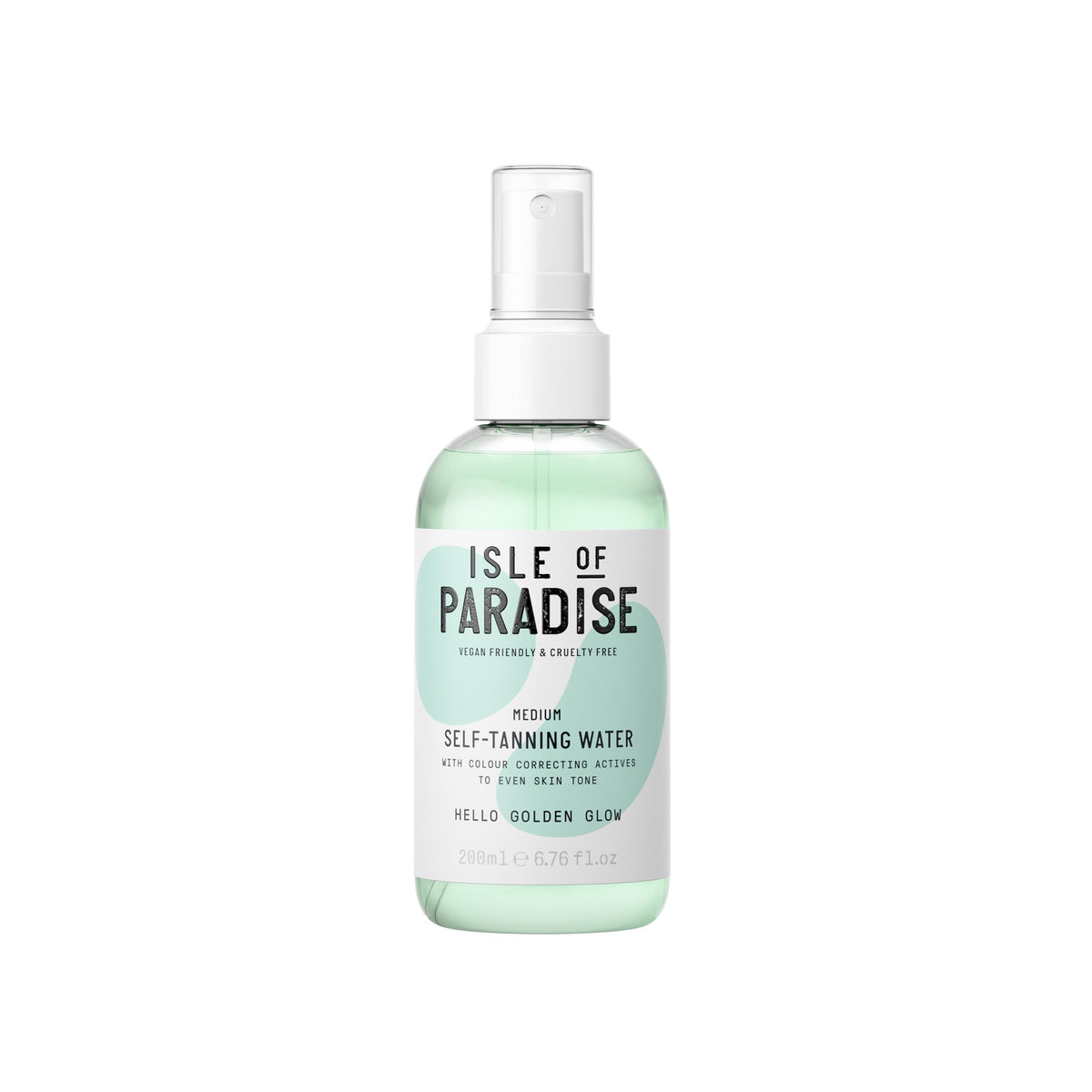 Isle of Paradise self-tanning water bottle packaging for easy at-home glow.