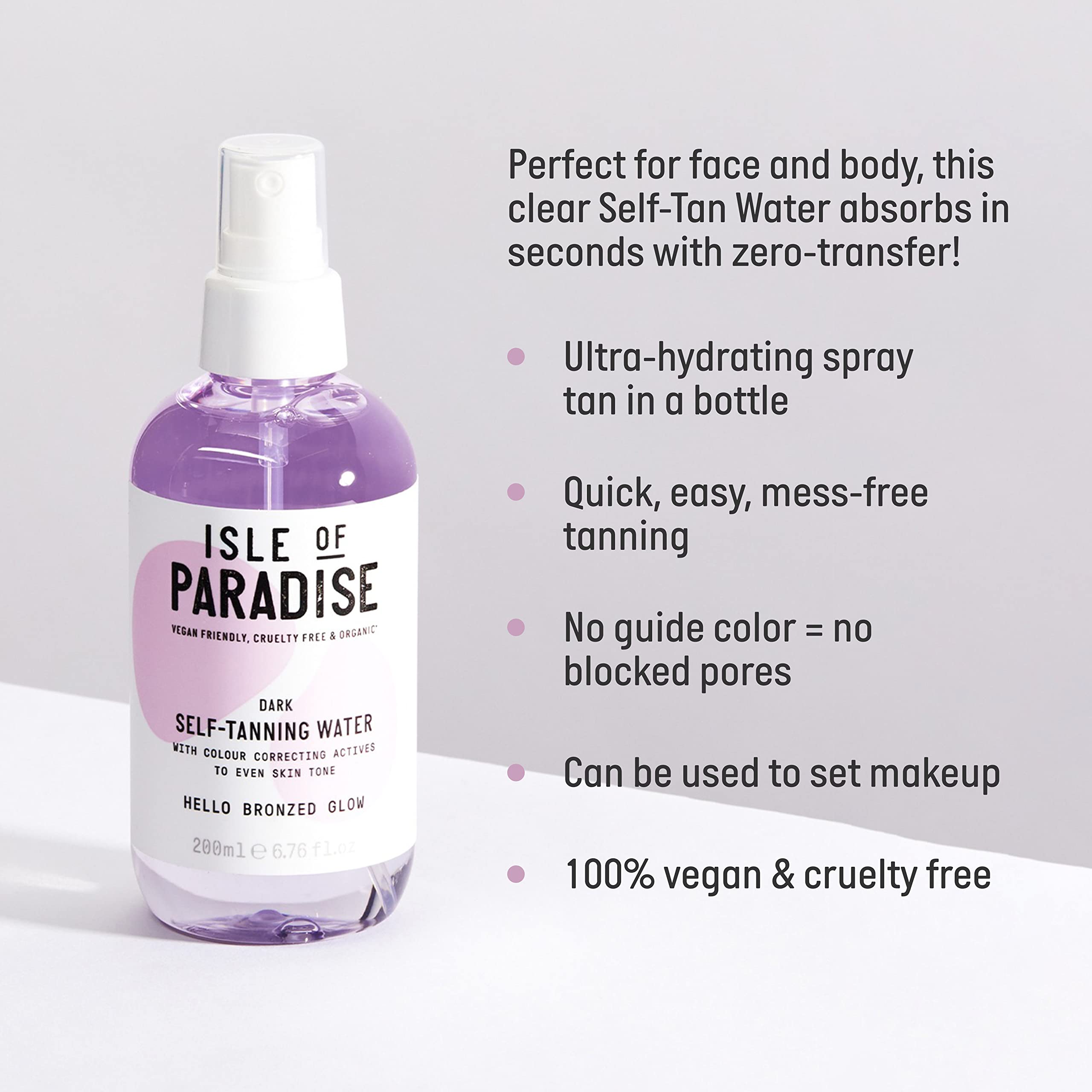 Isle of Paradise Self-Tanning Water transfer-proof mist prevents stains on clothes.