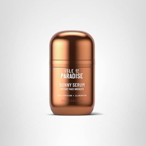 Isle of Paradise Sunny Serum packaging and label branding emphasizes clean, plant-based formula.