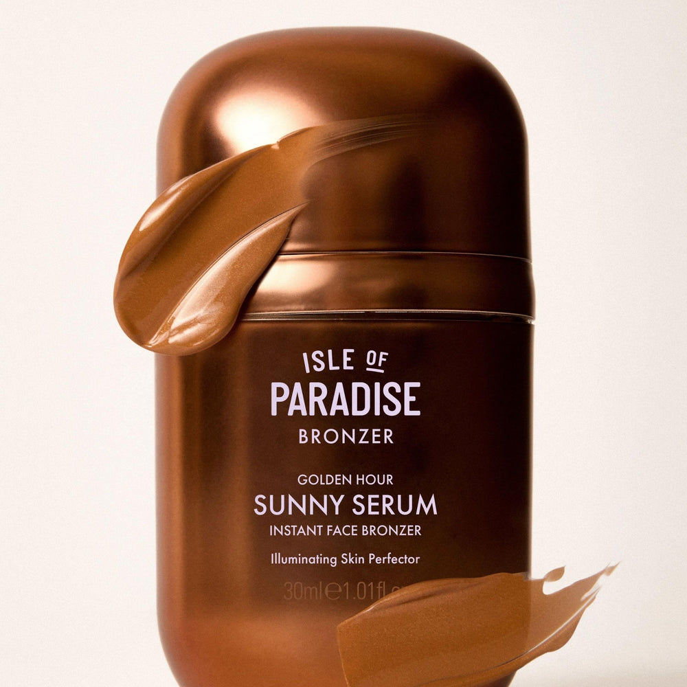 Isle of Paradise Sunny Serum priming glow under makeup for a radiant complexion.