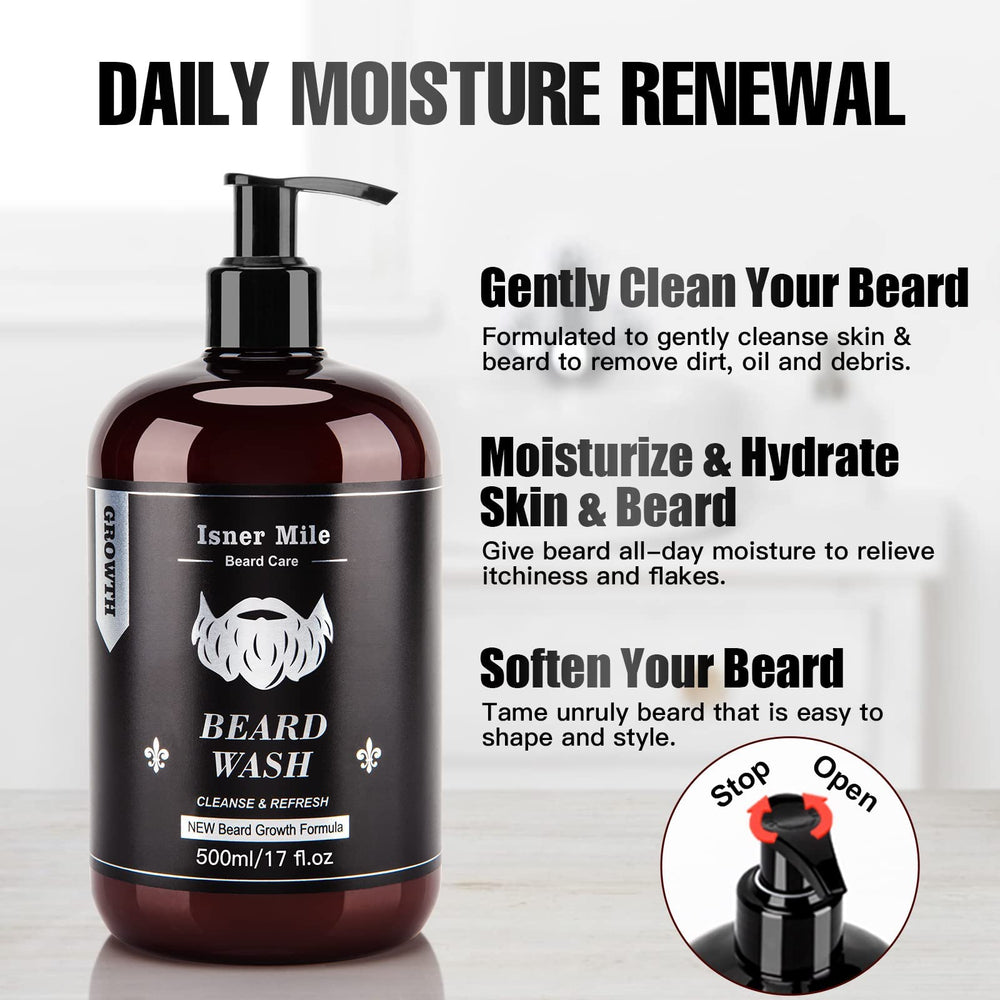 ISNER MILE beard care kit laid flat for a complete grooming routine.