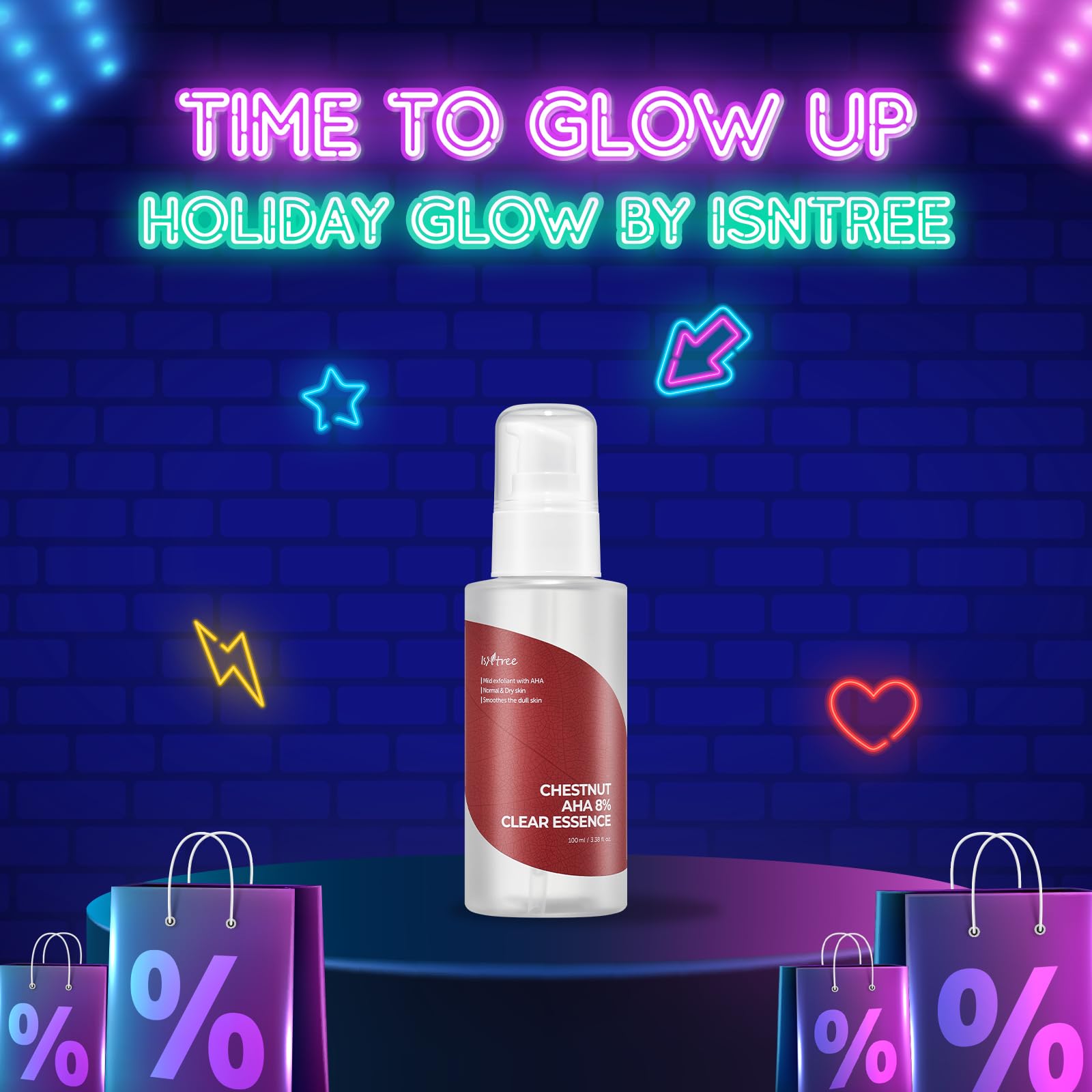 ISNTREE Chestnut AHA 8% exfoliation texture hints at refined skin.