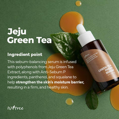 IsNTREE Green Tea Fresh Serum features Jeju green tea extract for balanced moisture.