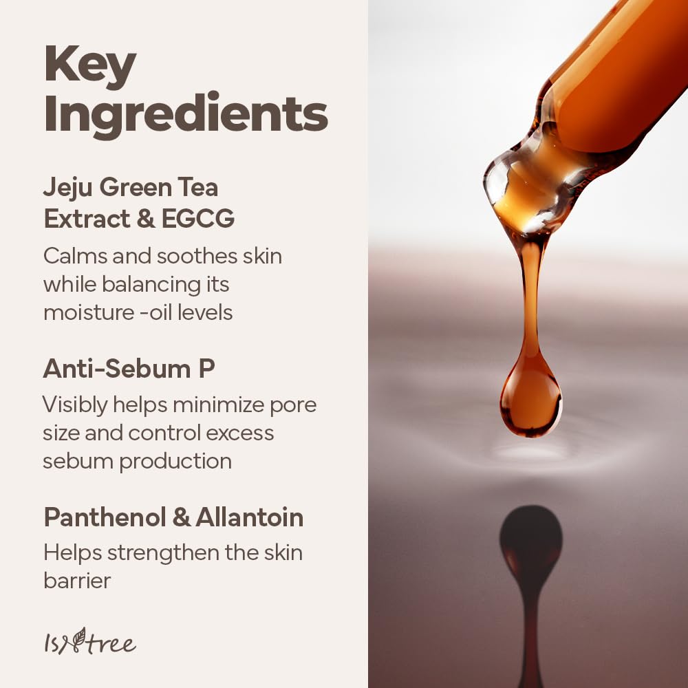 IsNTREE Green Tea Fresh Serum with Panthenol and Allantoin supports skin barrier resilience.