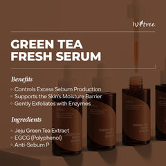 IsNTREE Green Tea Fresh Serum texture on skin delivers refreshing, lightweight hydration.