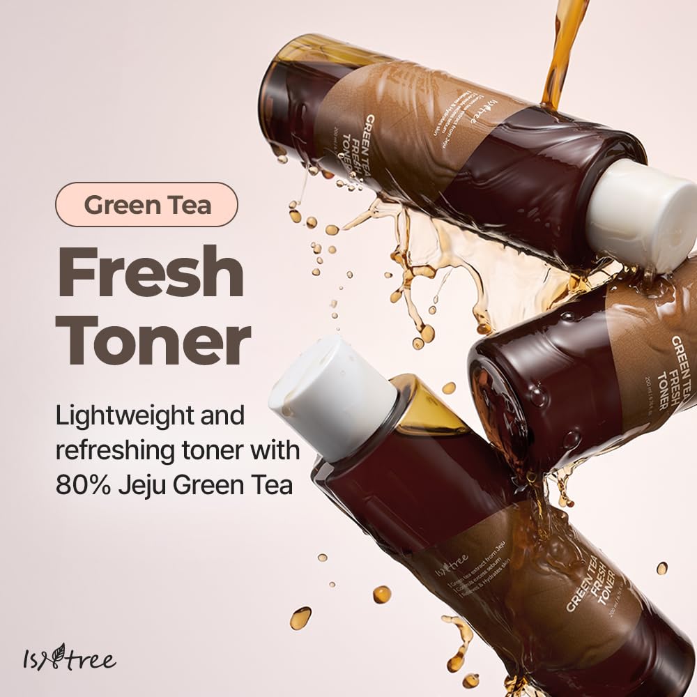 ISNTREE green tea fresh toner swirl on skin shows fast absorption.