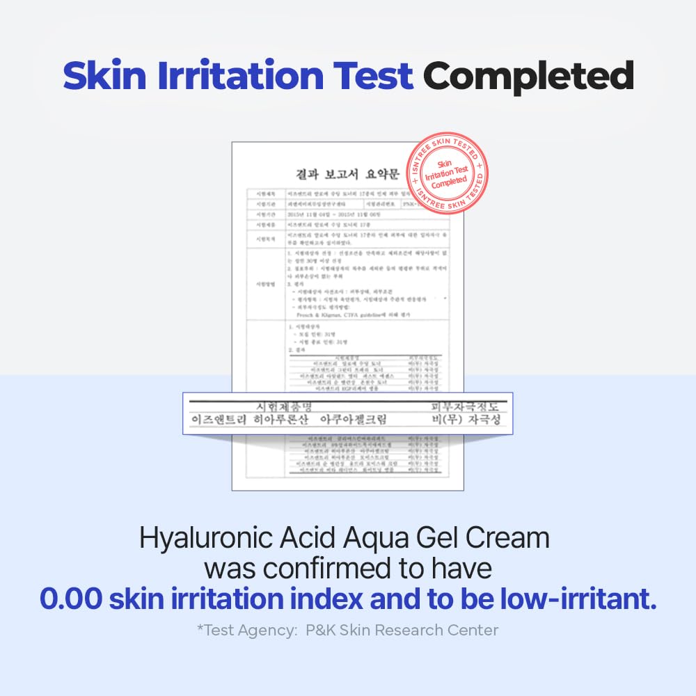 IsNtree Hyaluronic Acid Aqua Gel Cream ingredient list with natural extracts for gentle care
