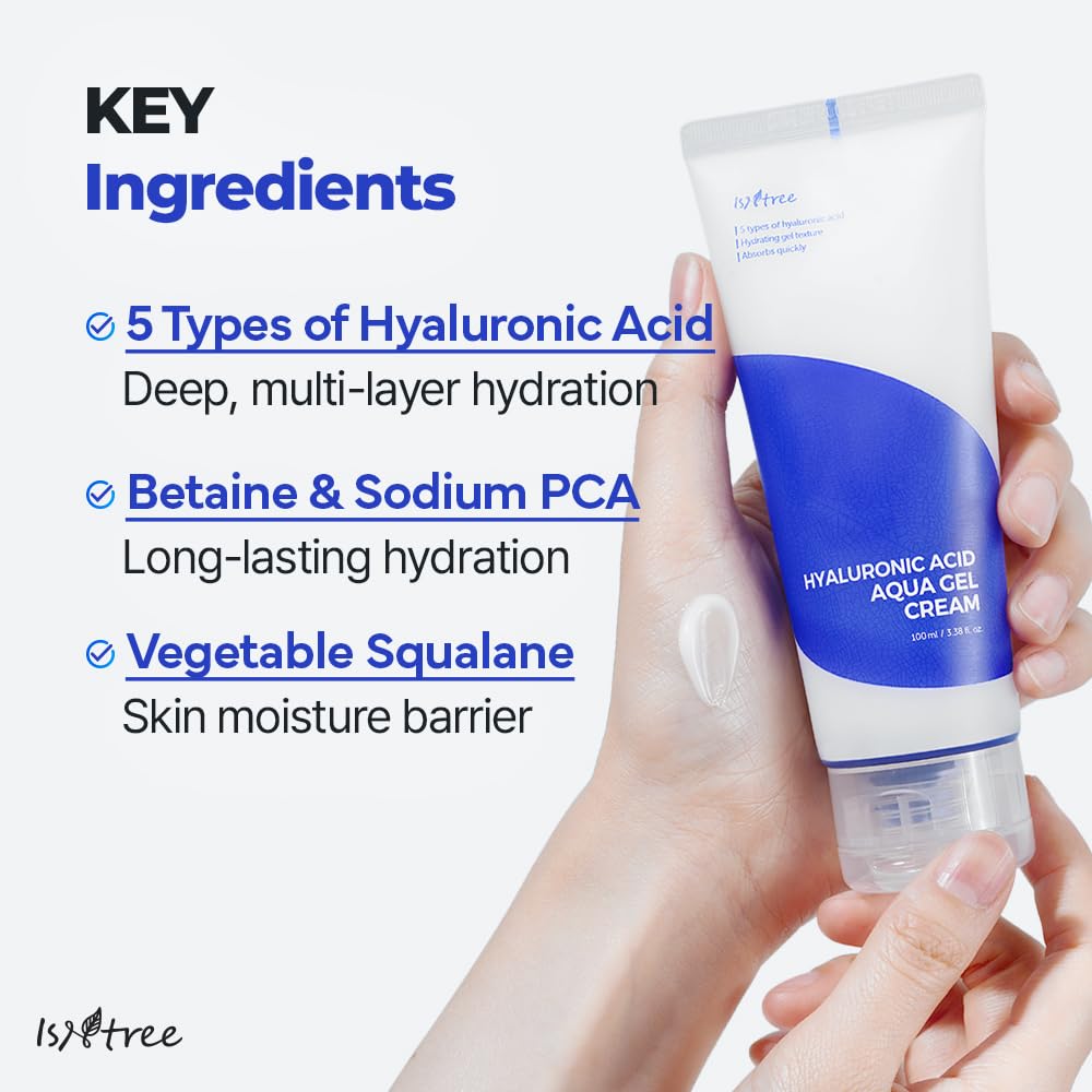 IsNtree Hyaluronic Acid Aqua Gel Cream packaging front highlighting clean formula