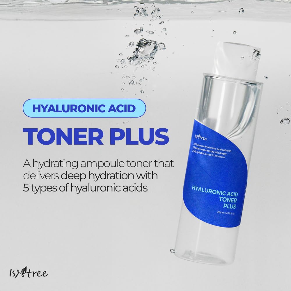 IsNtree Hyaluronic Acid Toner label closeup highlighting hydrating formula.