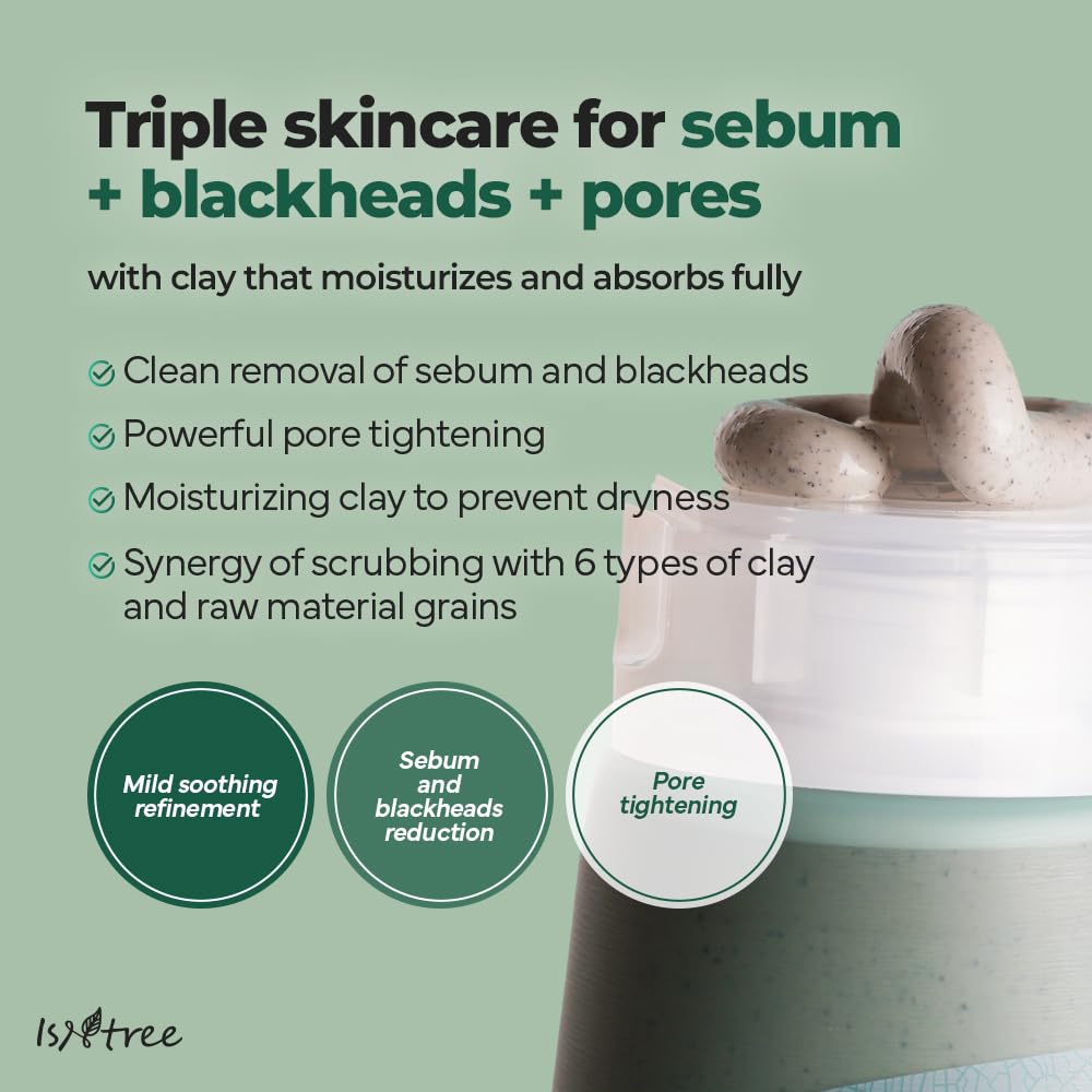 IsNtree Mugwort Calming Clay Mask application on skin shows soothing layer