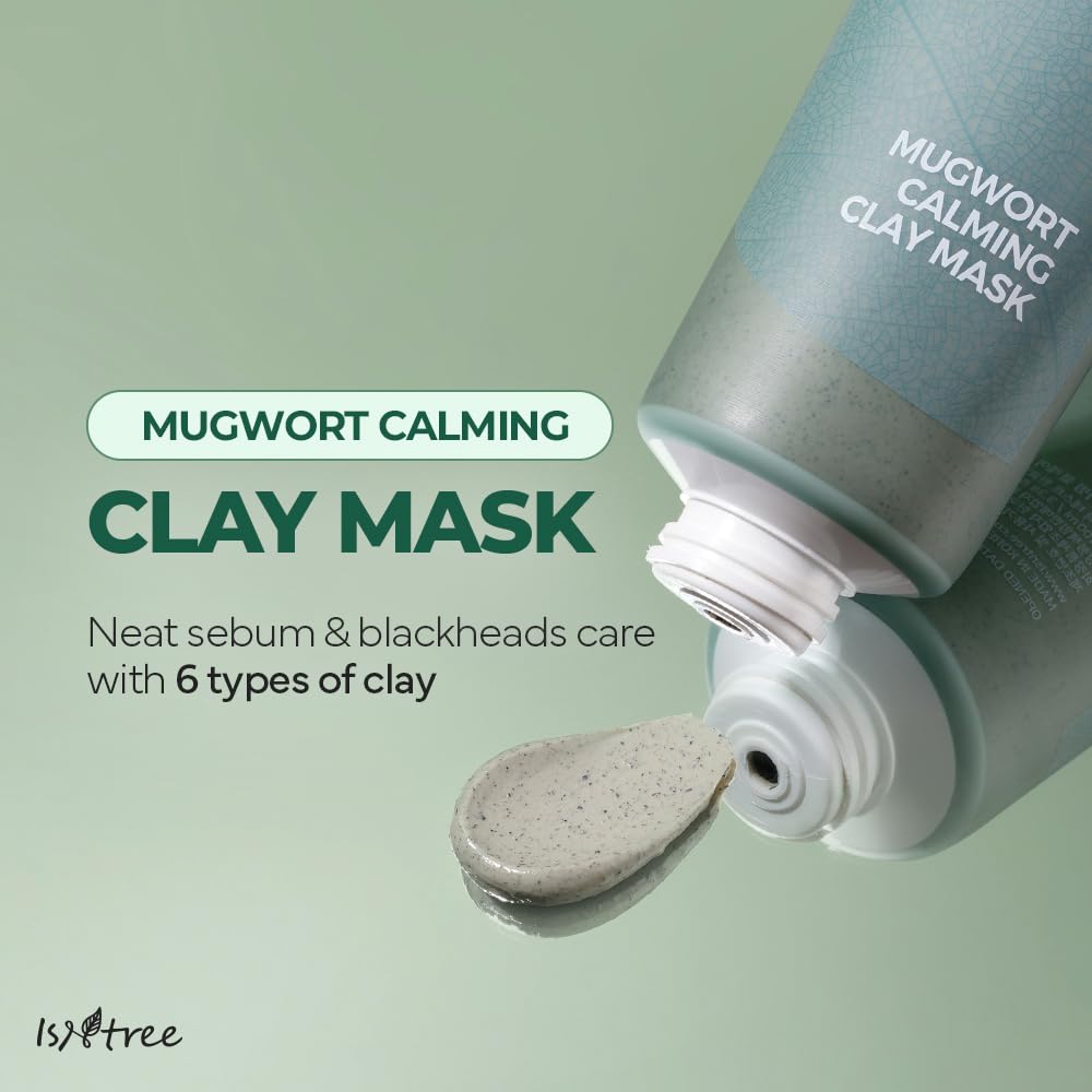 IsNtree Mugwort Calming Clay Mask texture close-up displaying creamy clay