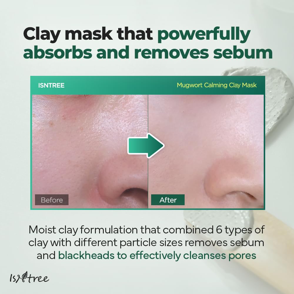 IsNtree Mugwort Calming Clay Mask wash-off demonstrates easy rinse