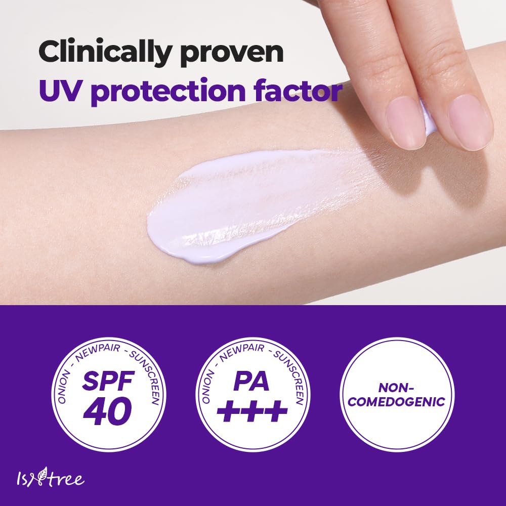 ISNTREE Onion Newpair Sunscreen makeup-ready finish after application.