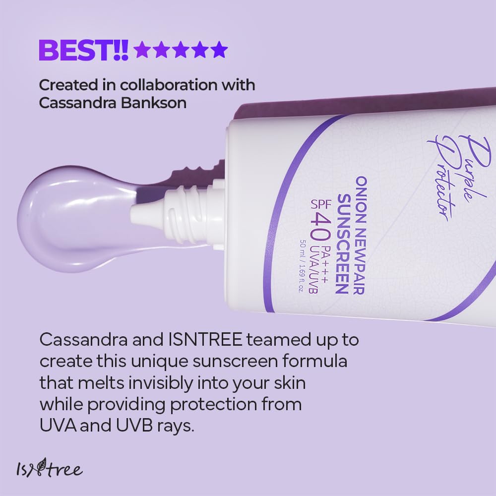 ISNTREE Onion Newpair Sunscreen graphic highlighting 5% red onion extract ingredient.
