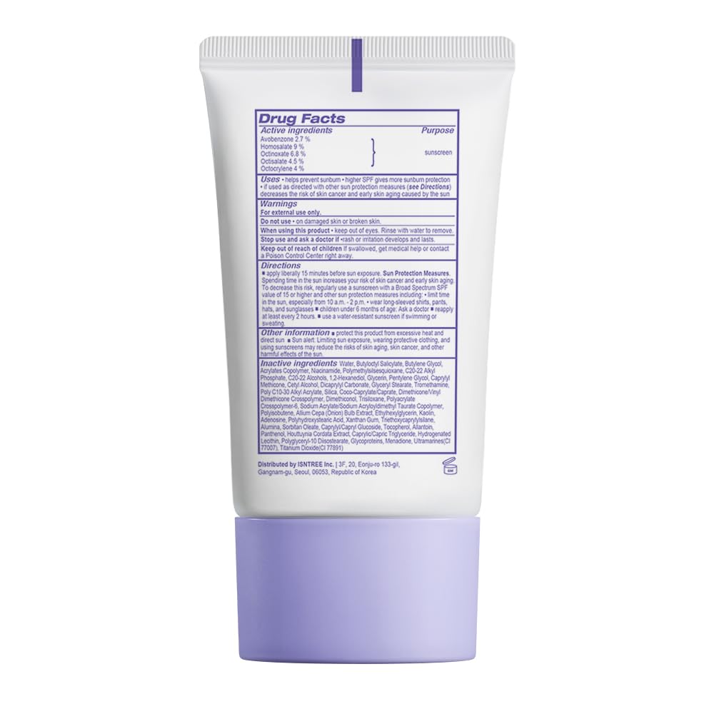 ISNTREE Onion Newpair Sunscreen travel-friendly 50ml bottle in compact case.