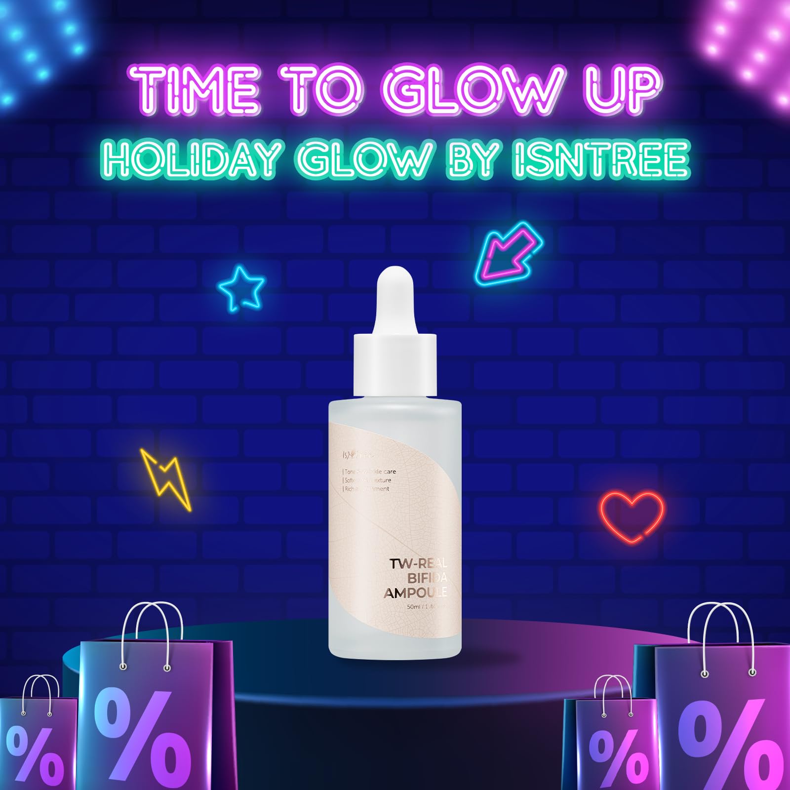 IsNtree TW-Real Bifida Collagen Ampoule serum drops showcase peptide nourishment for smoother skin.