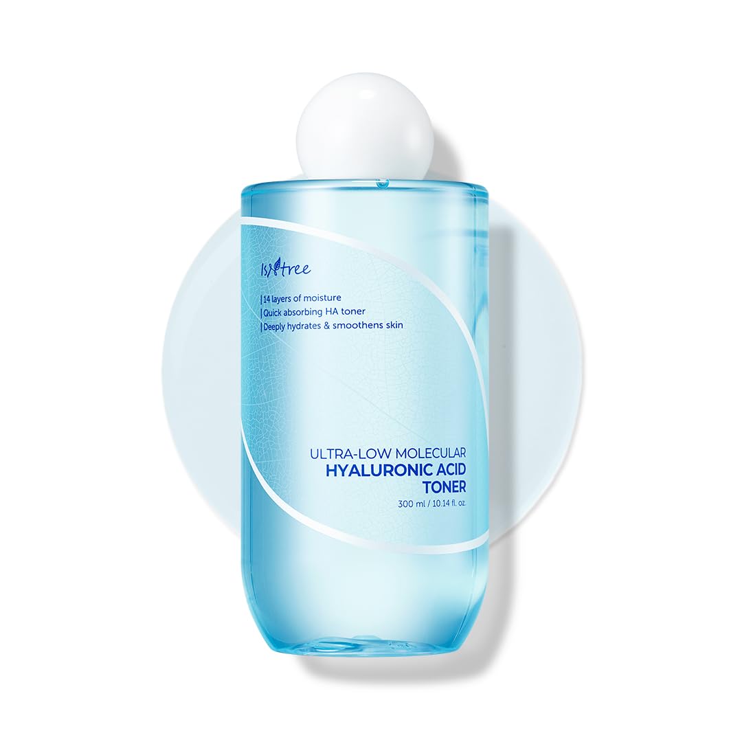 ISNTREE Ultra-Low Molecular Hyaluronic Acid Toner bottle closeup showing hydration focus