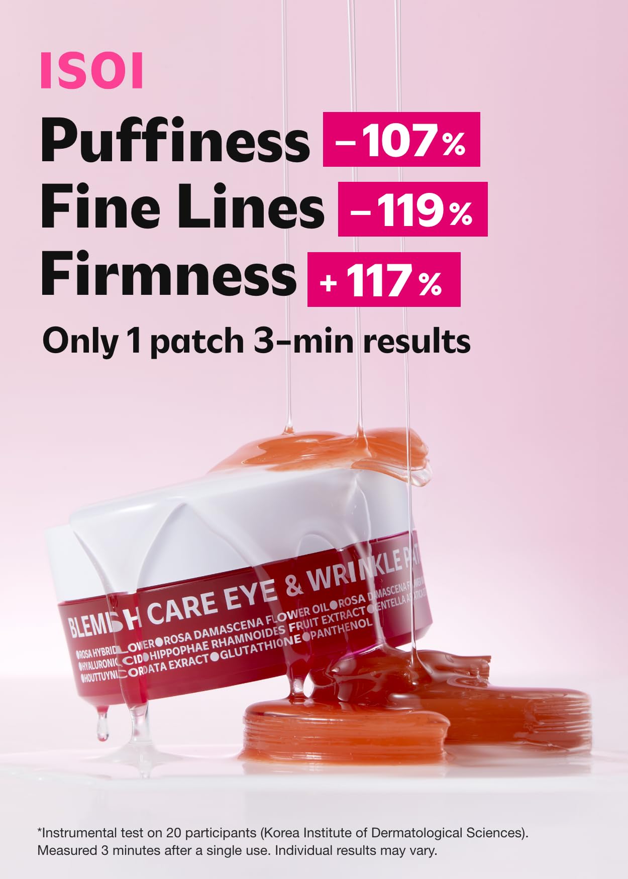 ISOI Blemish Care Under Eye Patch open pack highlights gentle vegan formula for sensitive skin.