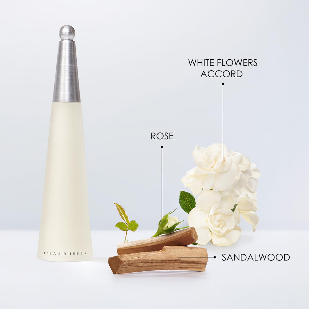 Issey Miyake L'Eau d'Issey white flower notes emphasize floral freshness and purity.