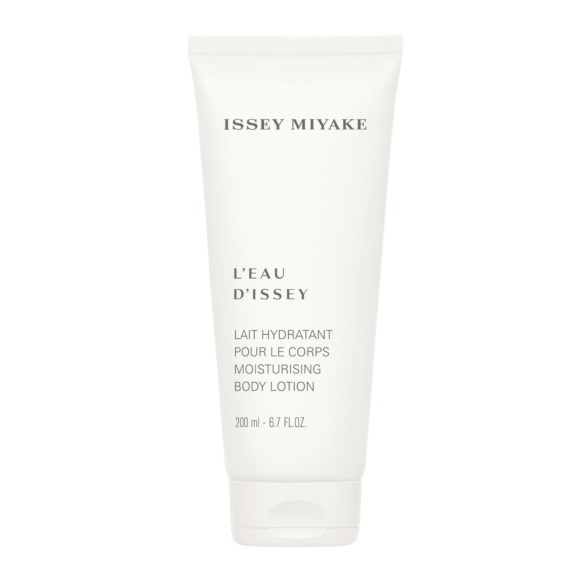 Issey Miyake L'Eau D'Issy body lotion bottle close-up for daily hydration.