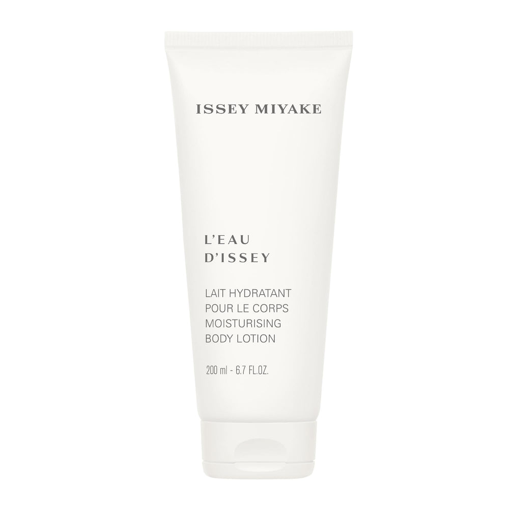Issey Miyake L'Eau D'Issy body lotion bottle close-up for daily hydration.