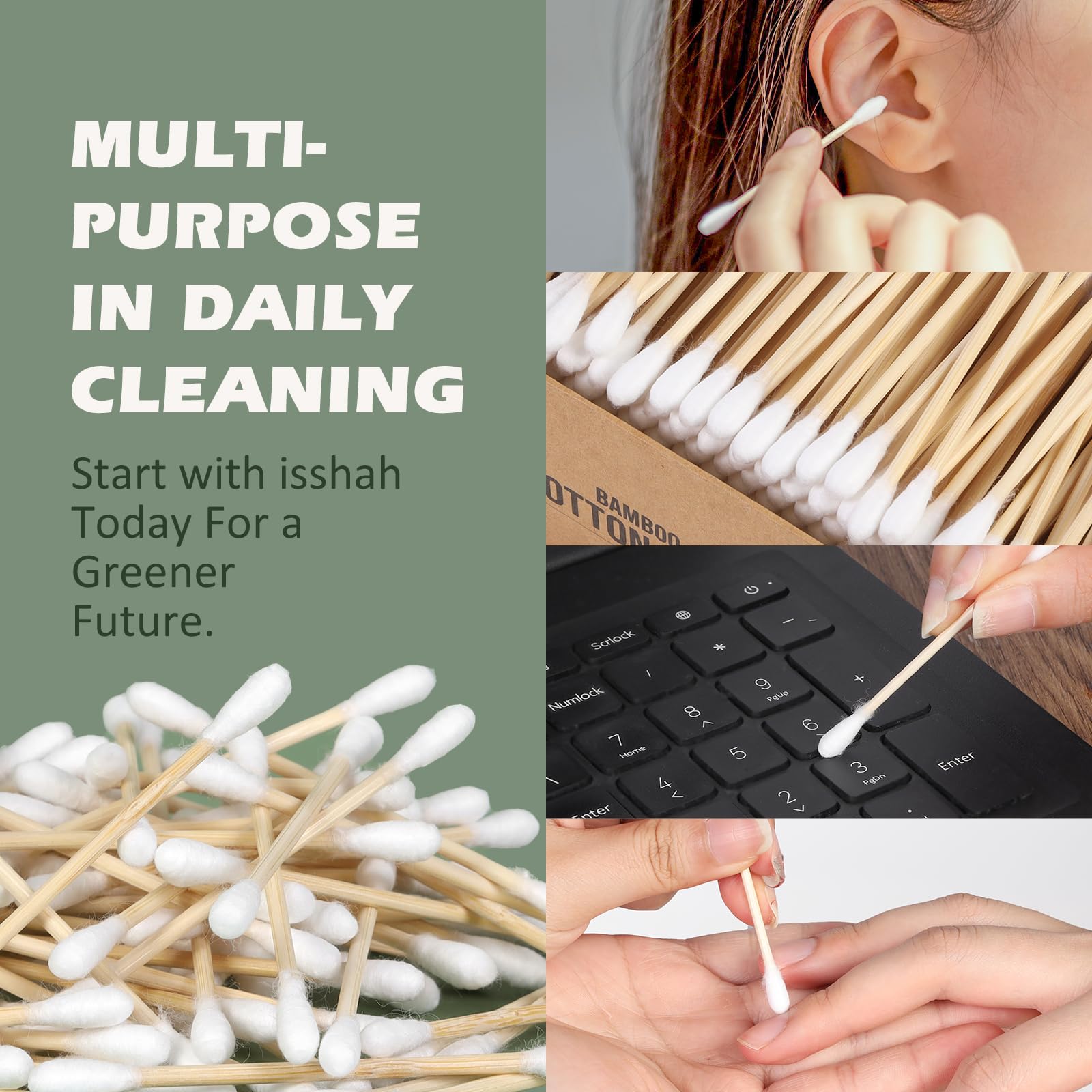 Isshah bamboo cotton swabs biodegradable cotton buds reinforce eco-friendly everyday use.