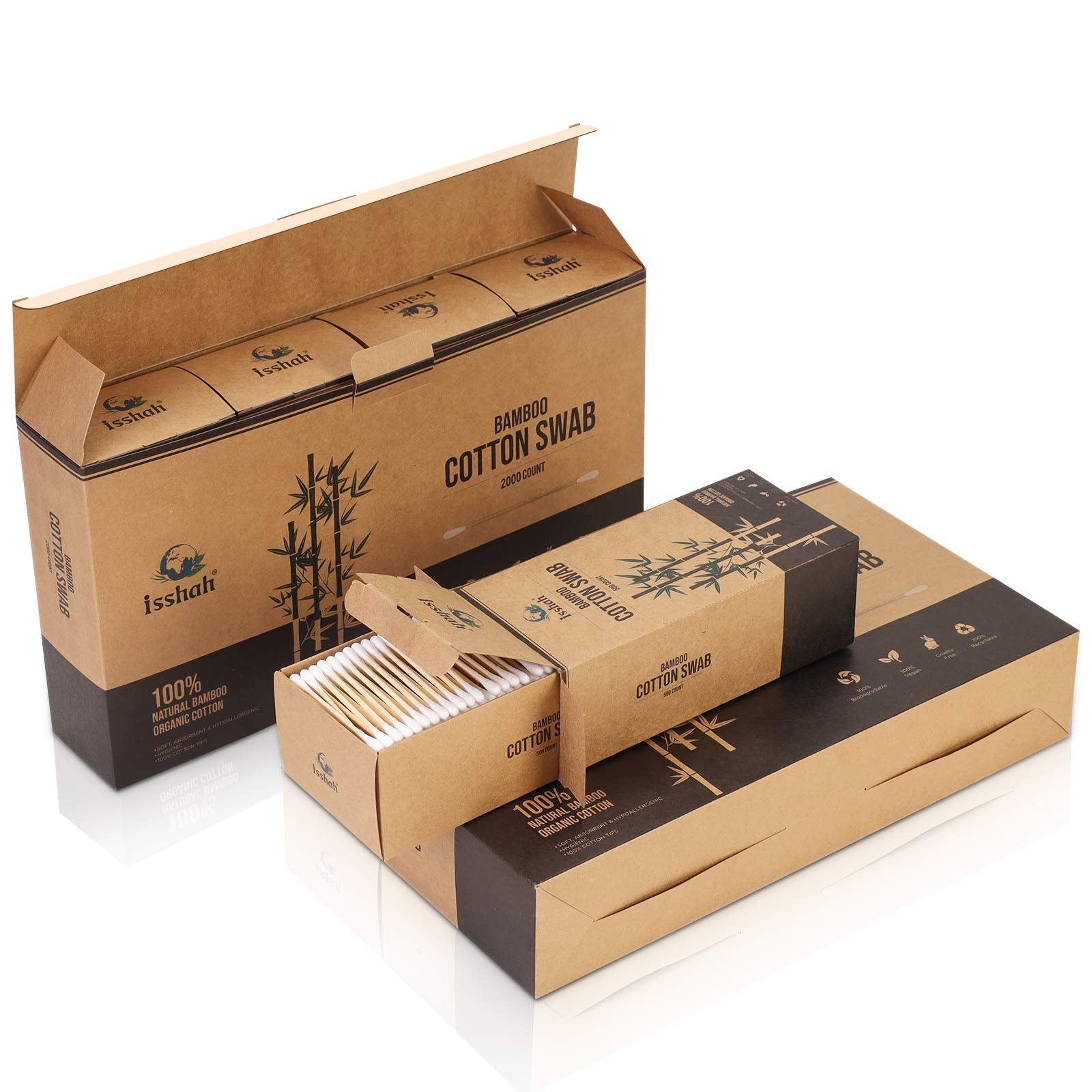 Isshah bamboo cotton swabs makeup cleaning uses illustrating precision tasks.