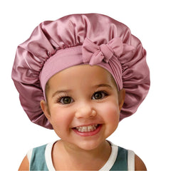 Isshin Beauty adjustable straps satin kid bonnet—versatile for different head sizes.