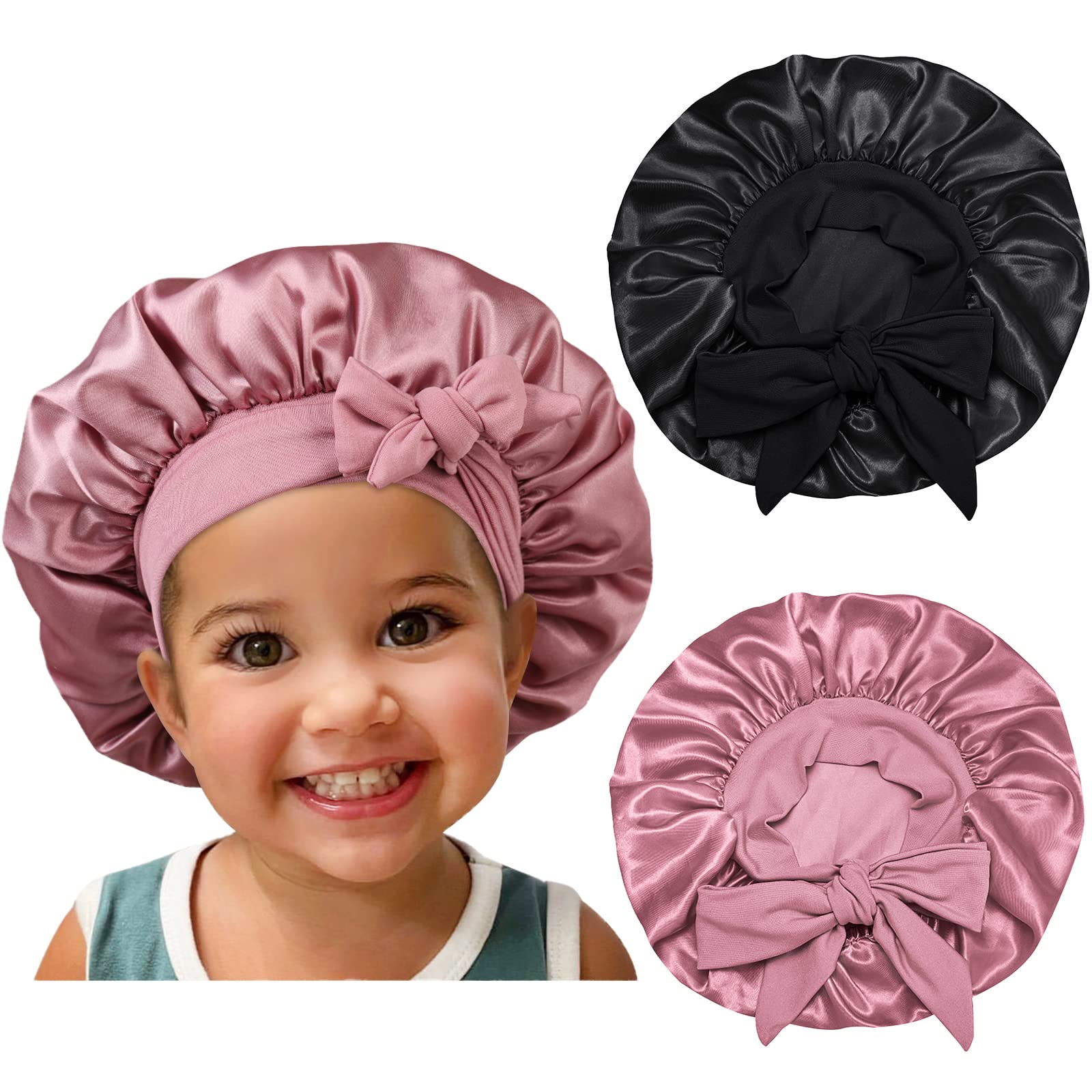 Isshin Beauty satin-silk kids bonnet close-up—soft finish protects delicate hair overnight.