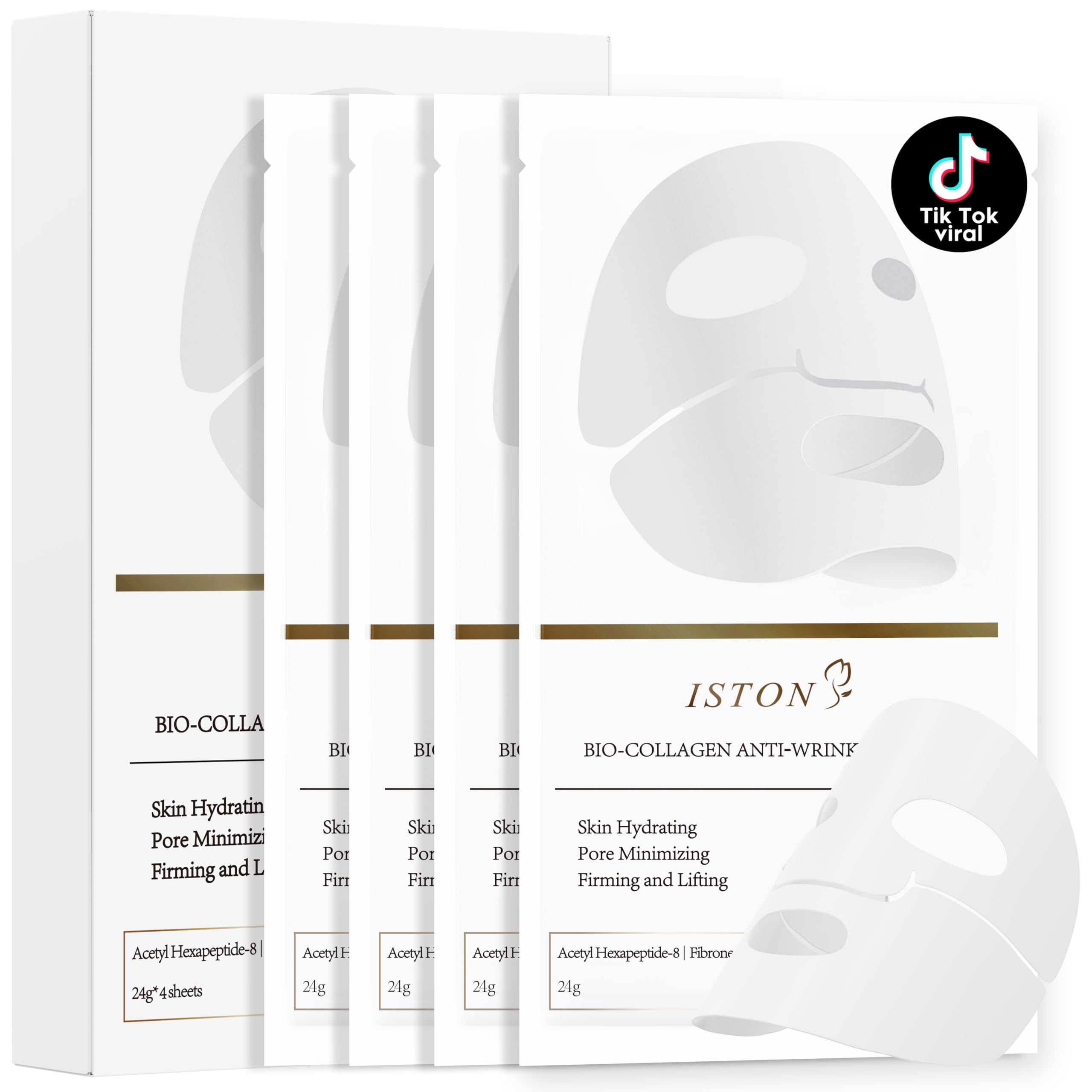 ISTON 4 Pack Collagen Face Mask pack demonstrates a convenient multi-pack for daily hydration