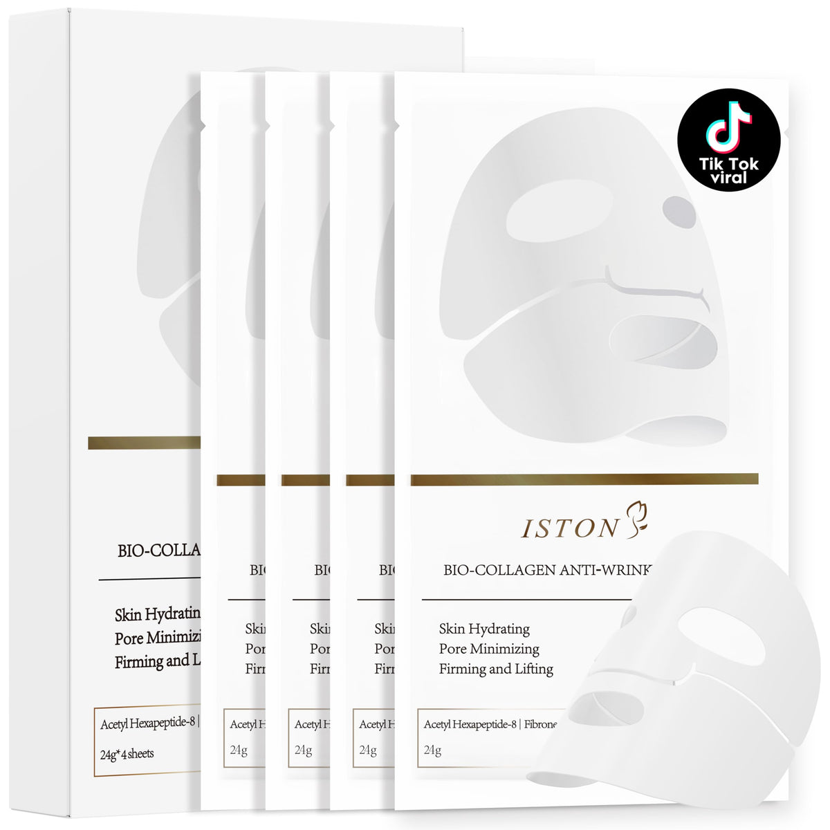 ISTON 4 Pack Collagen Face Mask pack demonstrates a convenient multi-pack for daily hydration