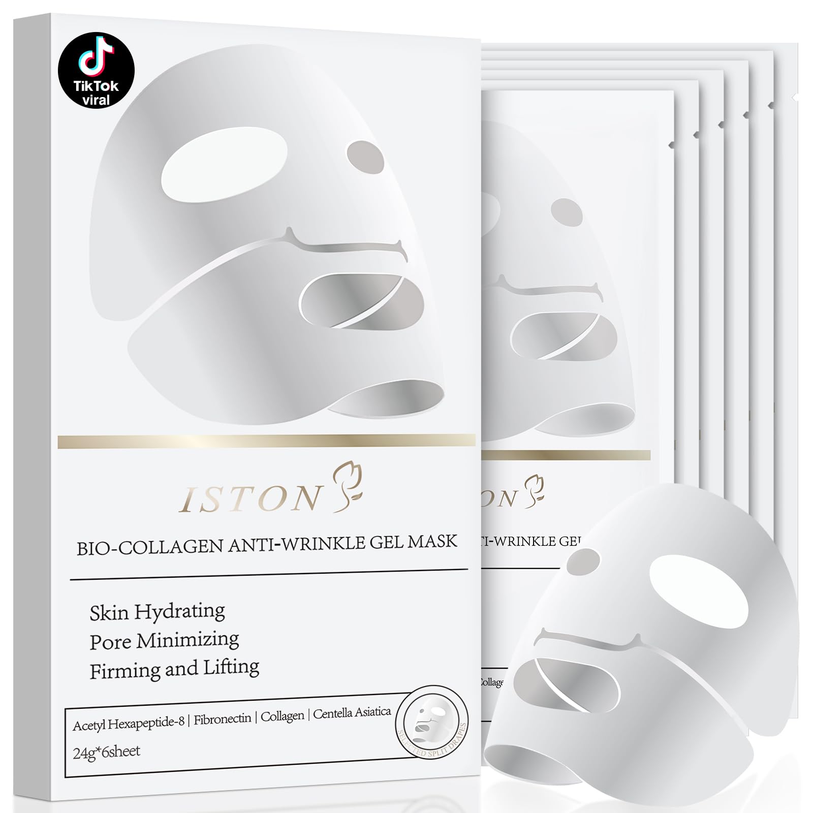 ISTON bio-collagen mask pack 6-pack ready for enhanced collagen absorption.