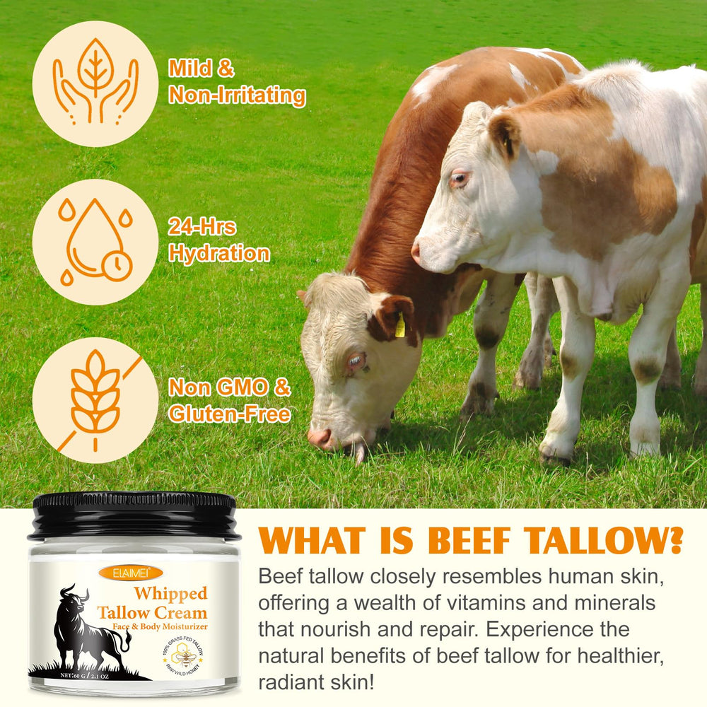 ISUNRISE grass-fed beef tallow texture closeup showing silky, non-greasy finish.