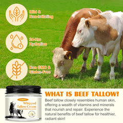 ISUNRISE grass-fed beef tallow texture closeup showing silky, non-greasy finish.