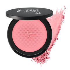 IT Cosmetics Bye Bye Pores Blush compact close-up showing sheer, buildable color diffuses pores.