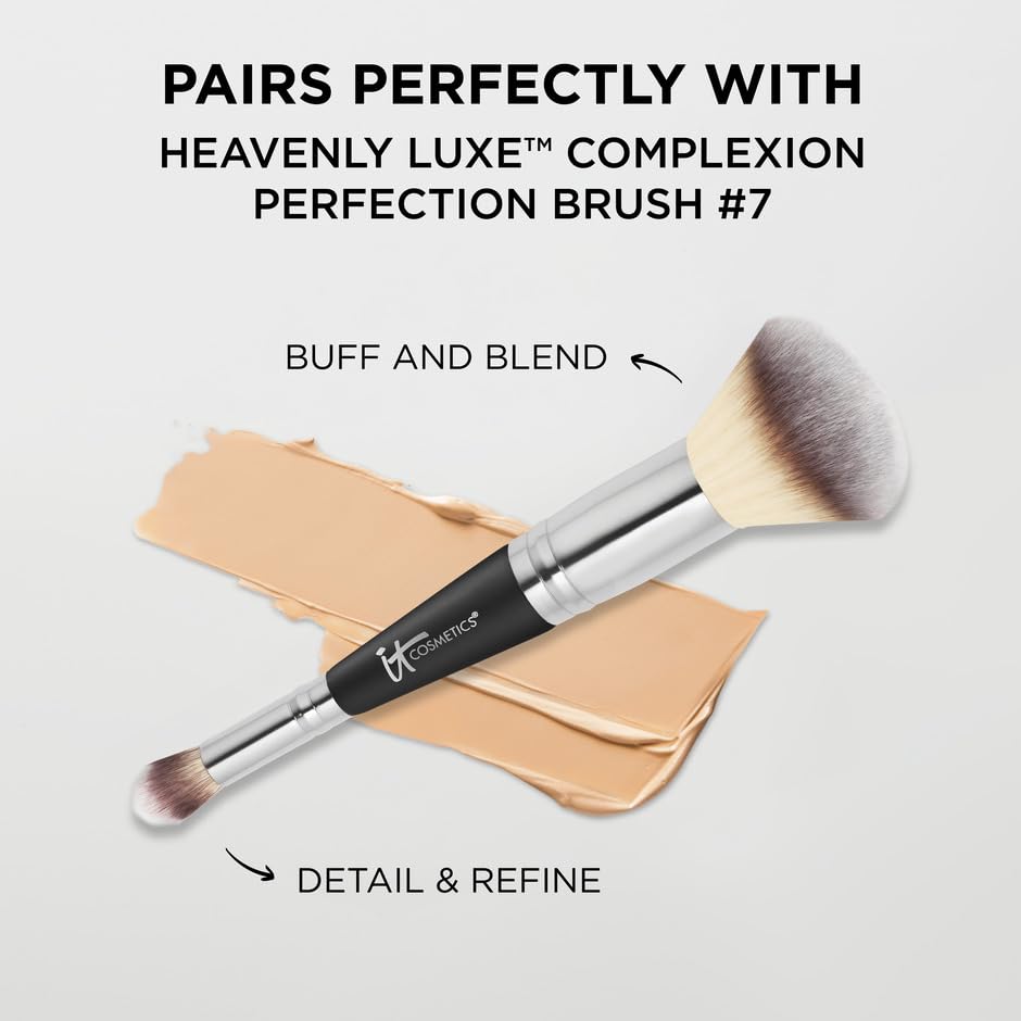 IT Cosmetics Bye Bye Redness on skin looks more evenly-toned and refined.