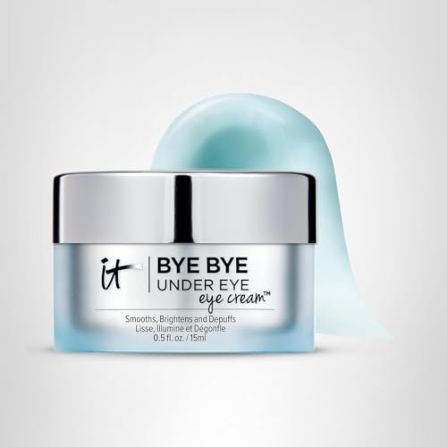 Before and after using IT Cosmetics Bye Bye Under Eye Cream demonstrating results.