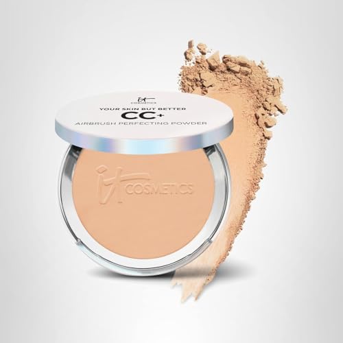 IT Cosmetics CC+ Airbrush Powder applied over foundation for seamless finish.