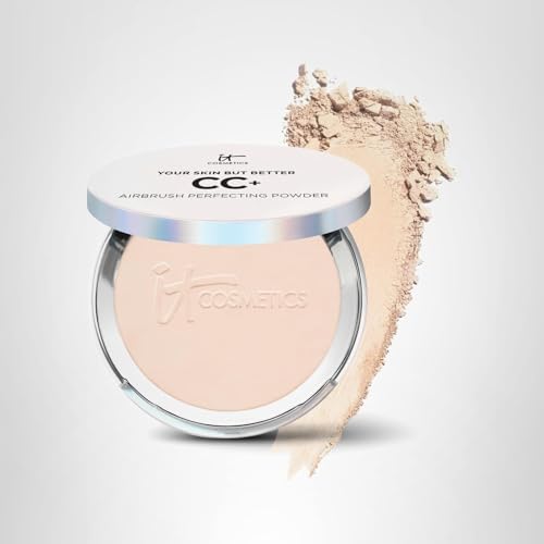 IT Cosmetics CC+ Airbrush Powder bottle highlighting talc-free formula.