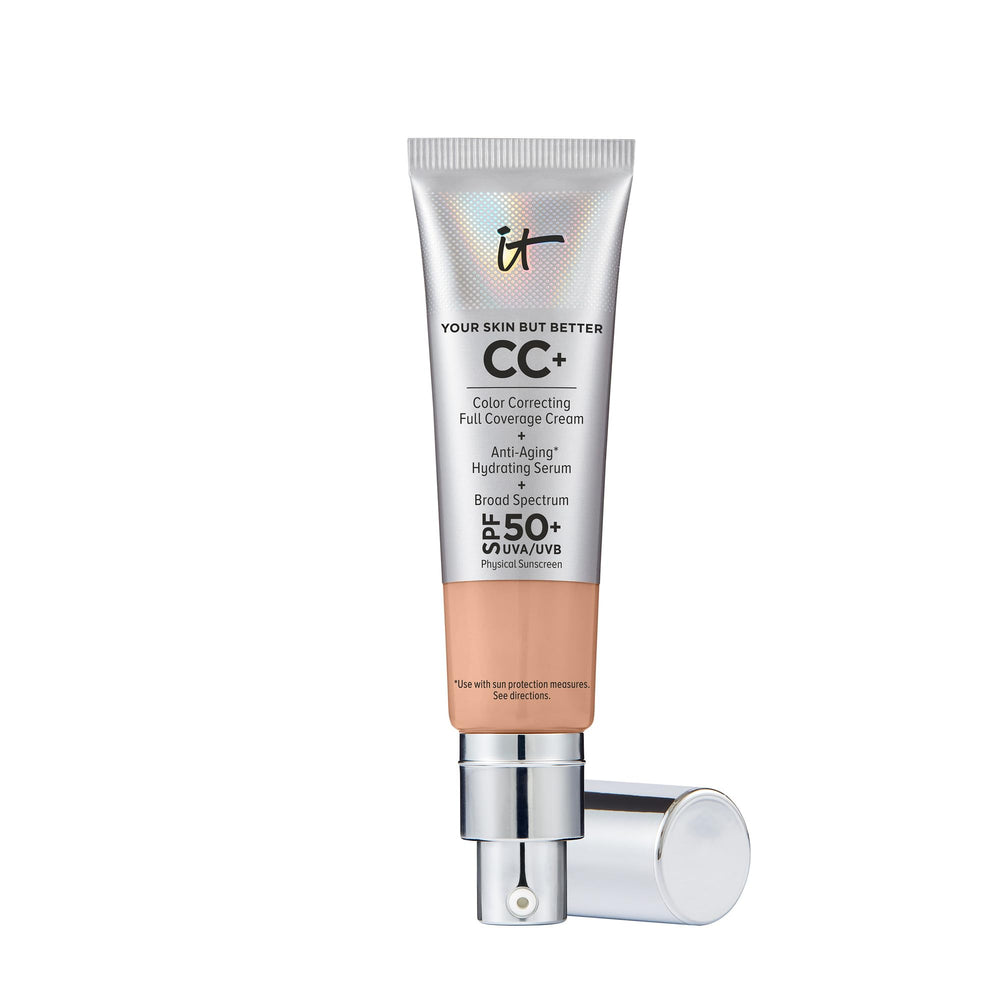 IT Cosmetics CC+ Cream Medium Cool bottle closeup showing SPF 50+ protection.