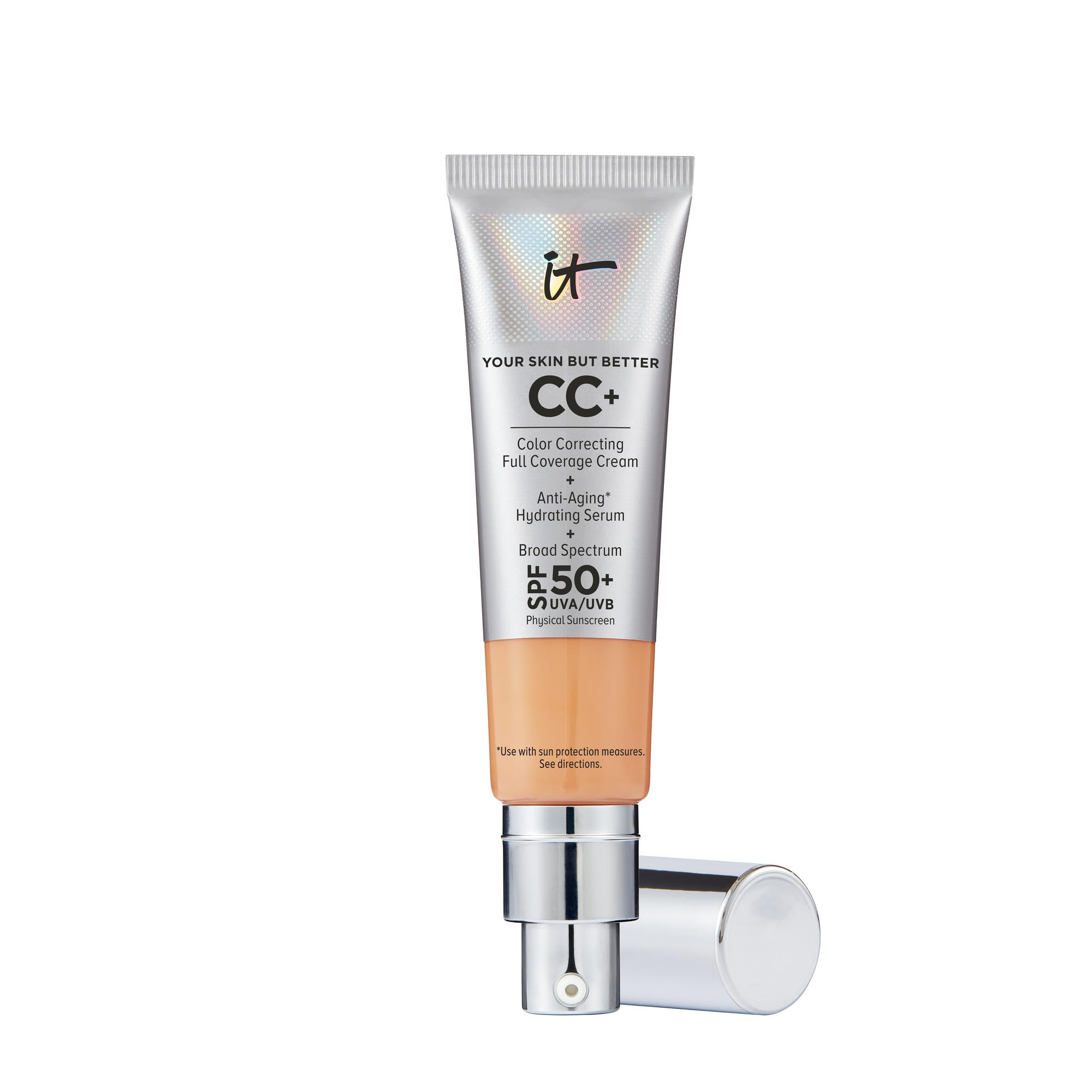 IT Cosmetics CC+ Cream Neutral Tan bottle with pump for SPF 50+ hydration