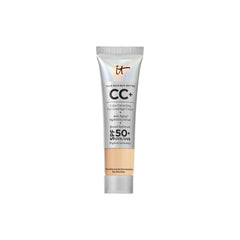 IT Cosmetics CC+ Cream Travel bottle close-up showcases hydration boost and SPF protection.