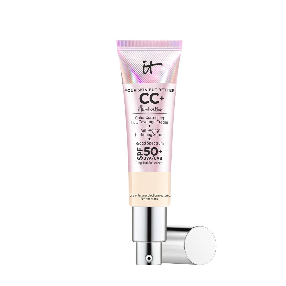 IT Cosmetics CC+ Illumination bottle with pump for full-coverage glow and even skin tone.