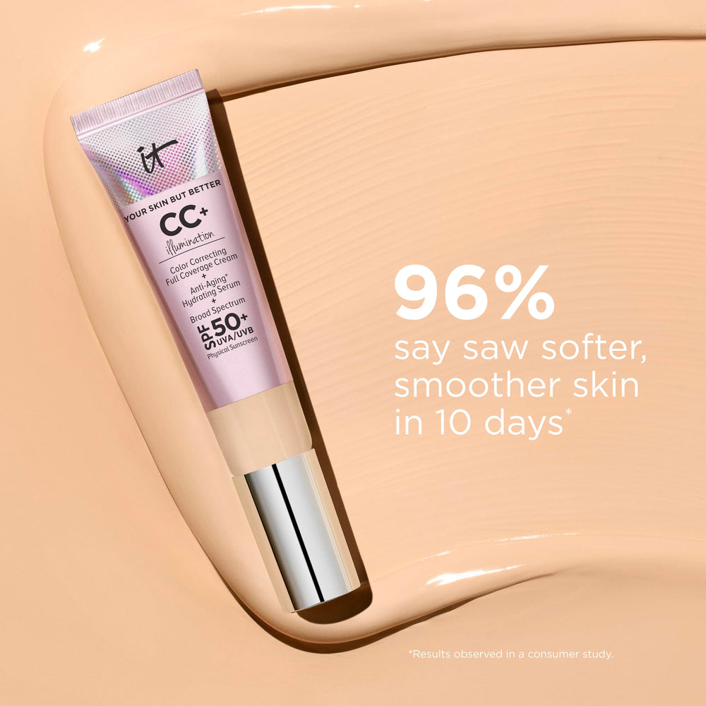 IT Cosmetics CC+ Illumination cream texture highlights creamy hydration.