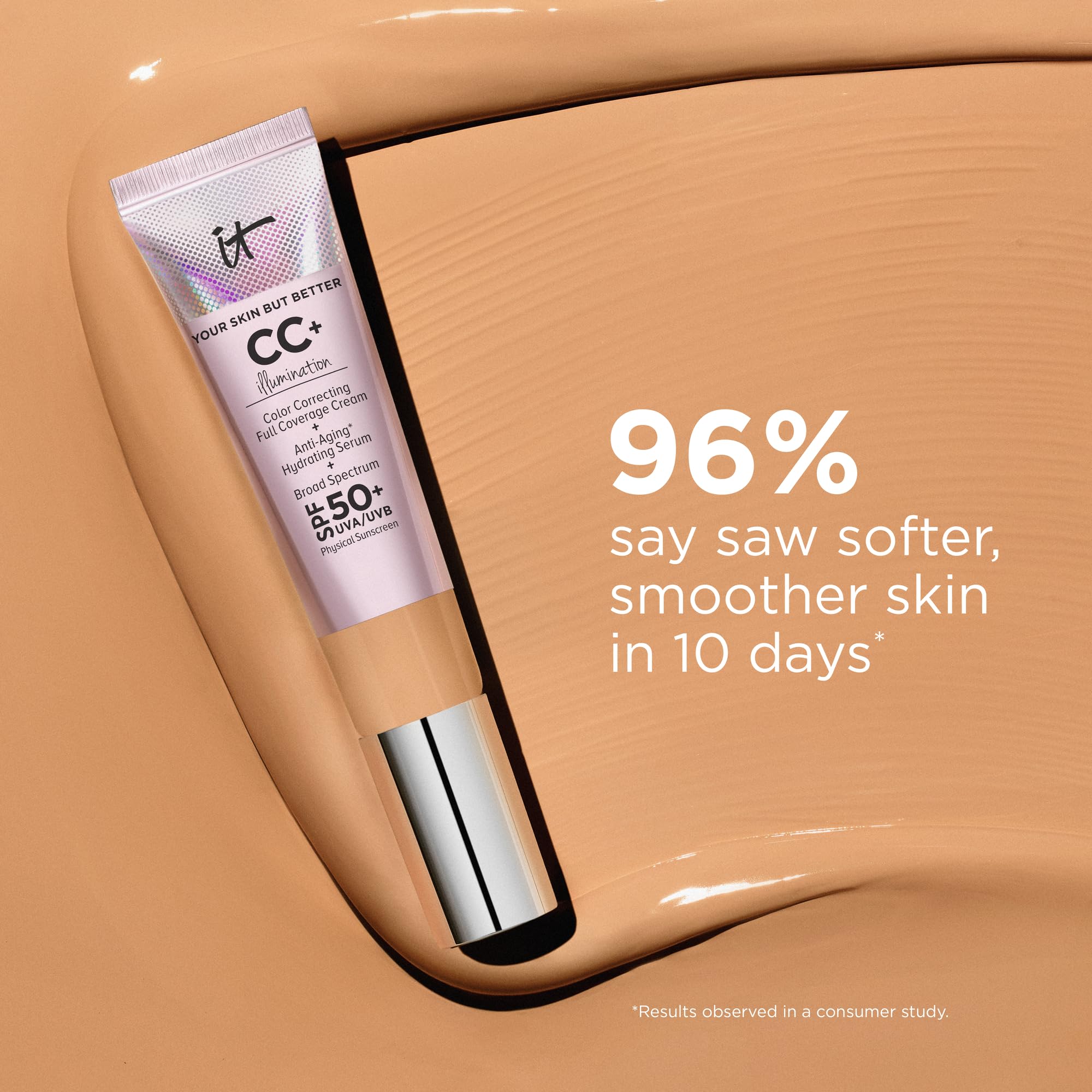 CC+ Illumination Tan with complexion perfection brush for seamless blending.